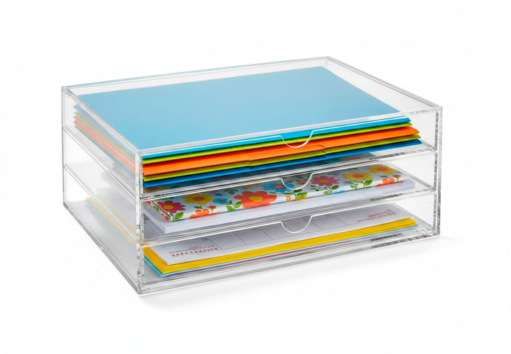 OSCO A3TSL Magazin mit 3 Schubladen aus klarem Acryl im Querformat farblos Single, Single