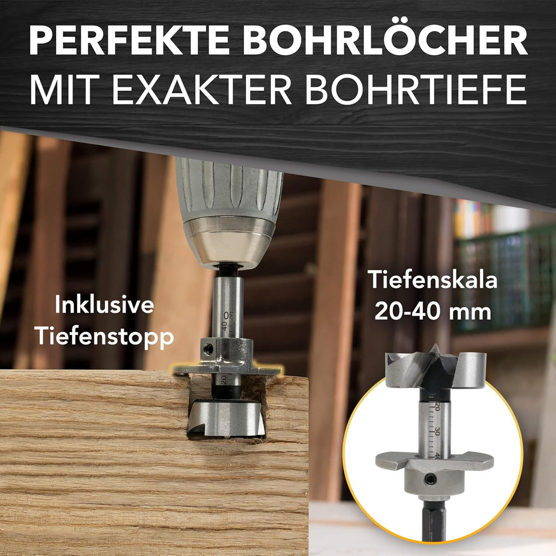 Forstnerbohrer Set [mit Tiefenstopp &amp; extra scharf] - 13 tlg. Holzbohrer Set in beliebtesten Grössen