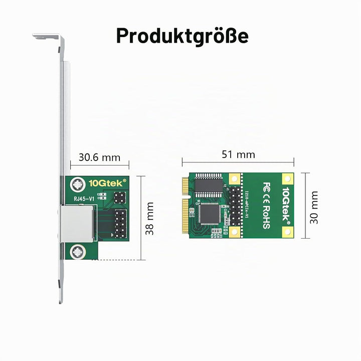 Mini PCIe 1G Gigabit Ethernet Network Card (Intel I210AT), with LED Light, 30-cm Cable Length Intel