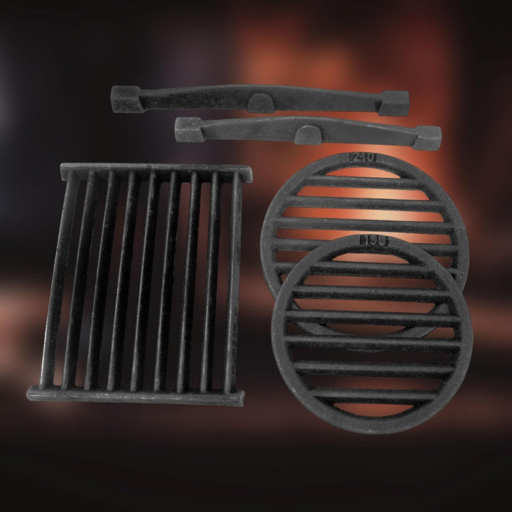 Kaminrost Gussrost Ofenrost Feuerrost Tafelrost Ascherost – Rund & balken – Für Holzofen, Kaminofen,