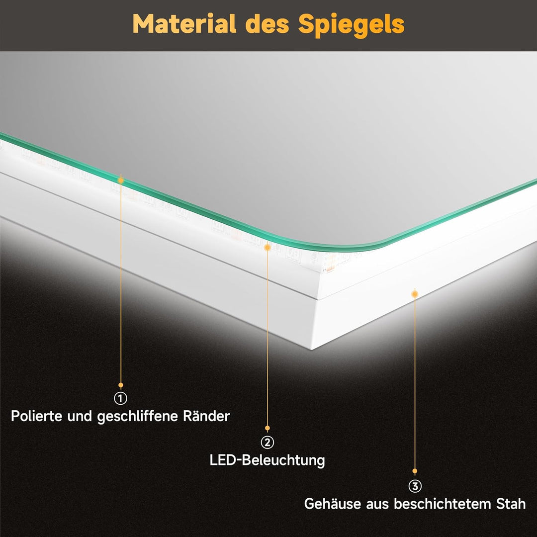 SONNI Badspiegel 100 x 60cm Badspiegel mit LED-Beleuchtung beschlagfrei Lichtspiegel LED Spiegel Wan
