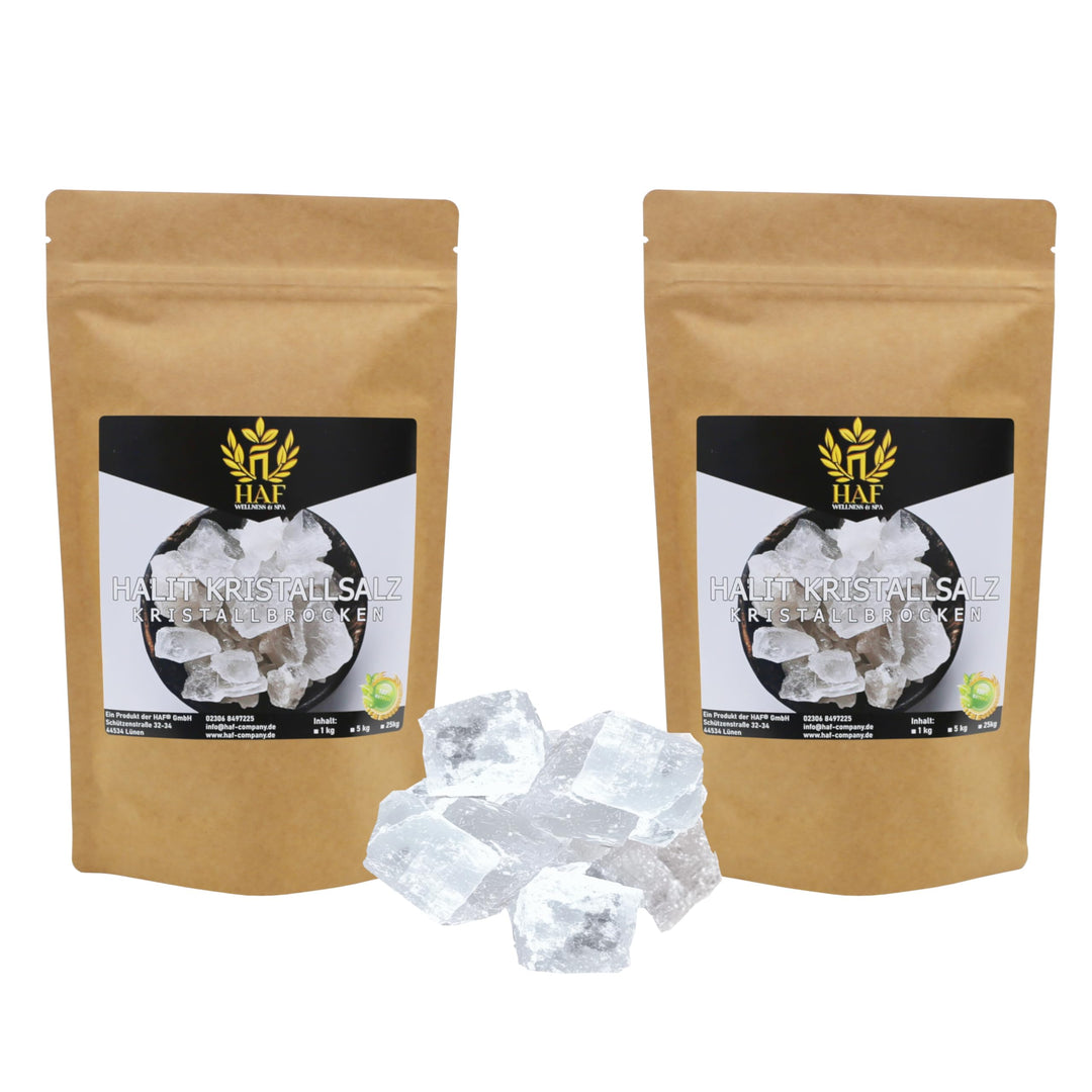 HAF® Weisse Halit Salzbrocken 2 kg | Grobe Steinsalz Brocken ohne Zusätze und naturbelassen aus der