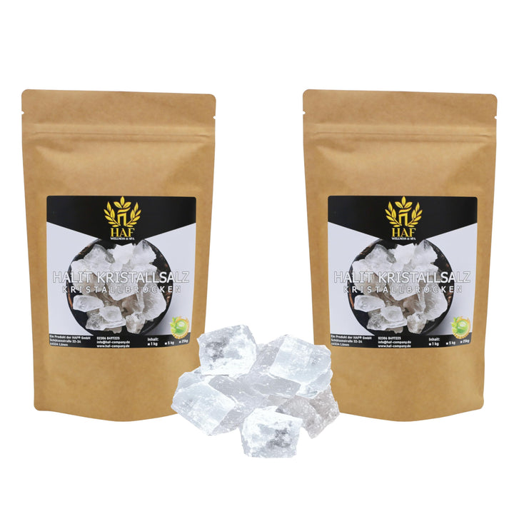 HAF® Weisse Halit Salzbrocken 2 kg | Grobe Steinsalz Brocken ohne Zusätze und naturbelassen aus der