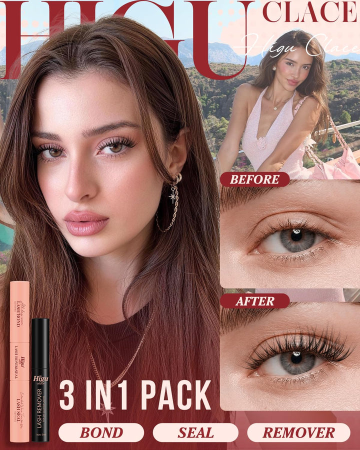 Higu clace Lash Bond &amp; Seal Set mit Remover – Wimpernkleber &amp; Entferner für Cluster Lashes &amp; DIY Wim