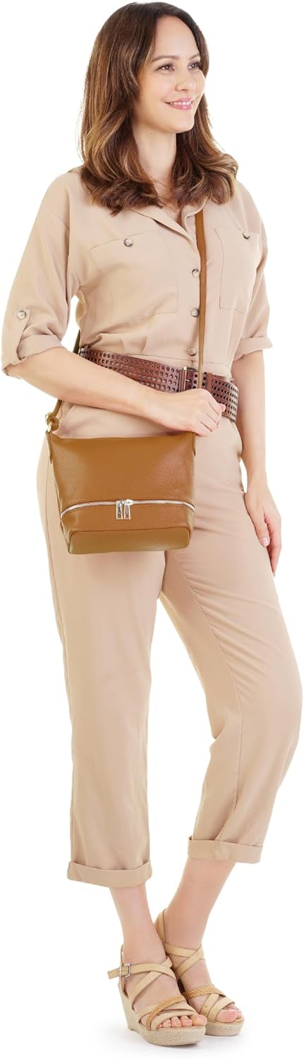 Cluty Umhängetasche echt Leder Damen | Made in Italy, verstellbarer Schultergurt, Handtasche mit Rei