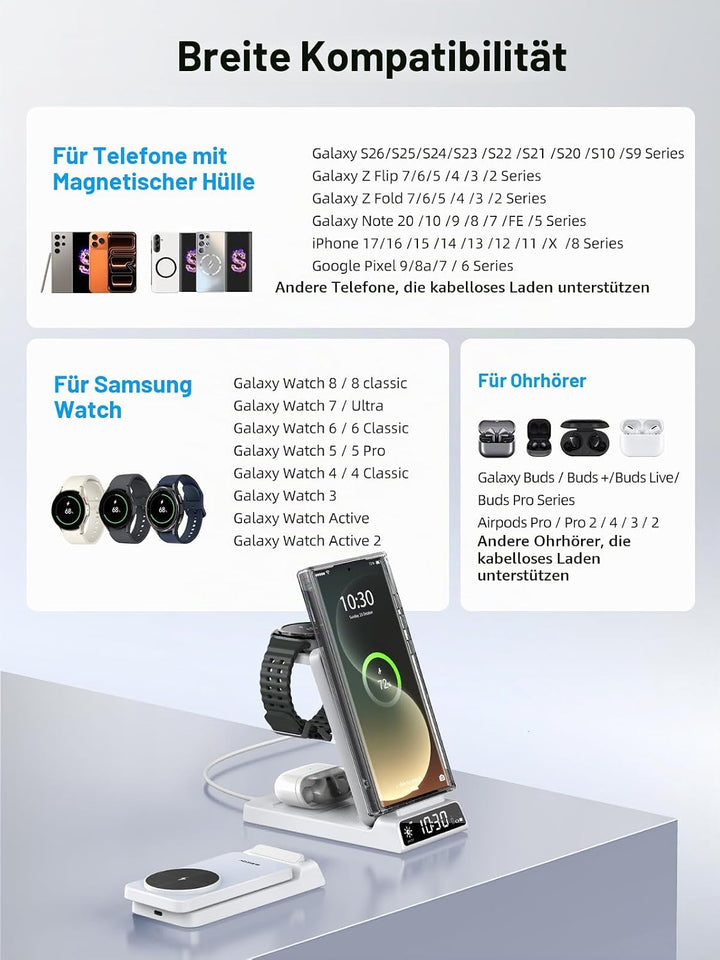 Magnetisches Kabelloses Ladegerät für Samsung, 3 in 1 Mag Safe Ladestation für Samsung Galaxy Z Fold