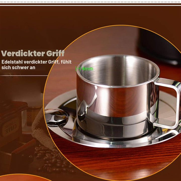 4 Stück Edelstahl Kaffeetassen Set 200ml Doppelwandig Kaffeetassen Metall Espresso Tasse Espressotas