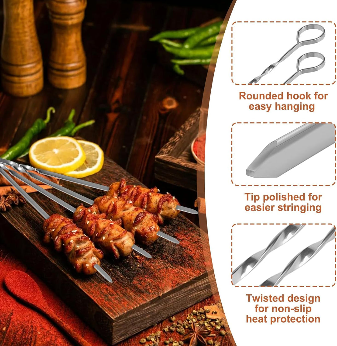 Grillspiesse Edelstahl, Grillspiesse mit Griff, wiederverwendbare 40 cm 20 Stück Schaschlikspiesse E