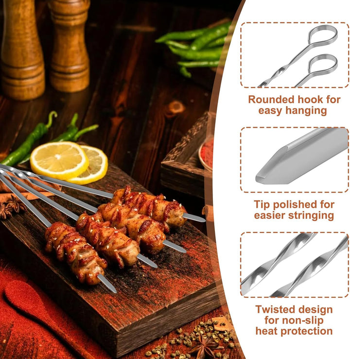 Grillspiesse Edelstahl, Grillspiesse mit Griff, wiederverwendbare 40 cm 20 Stück Schaschlikspiesse E