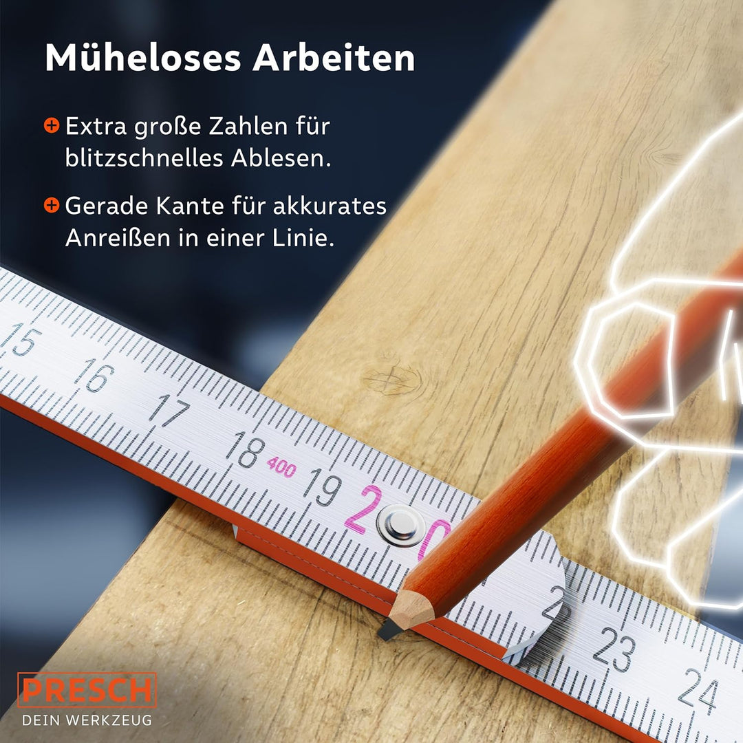 Presch Zollstock Set 2 Meter mit Winkelfunktion | 6 Stk. | Holz | Blau/Orange | Grosse &amp; sehr gut le