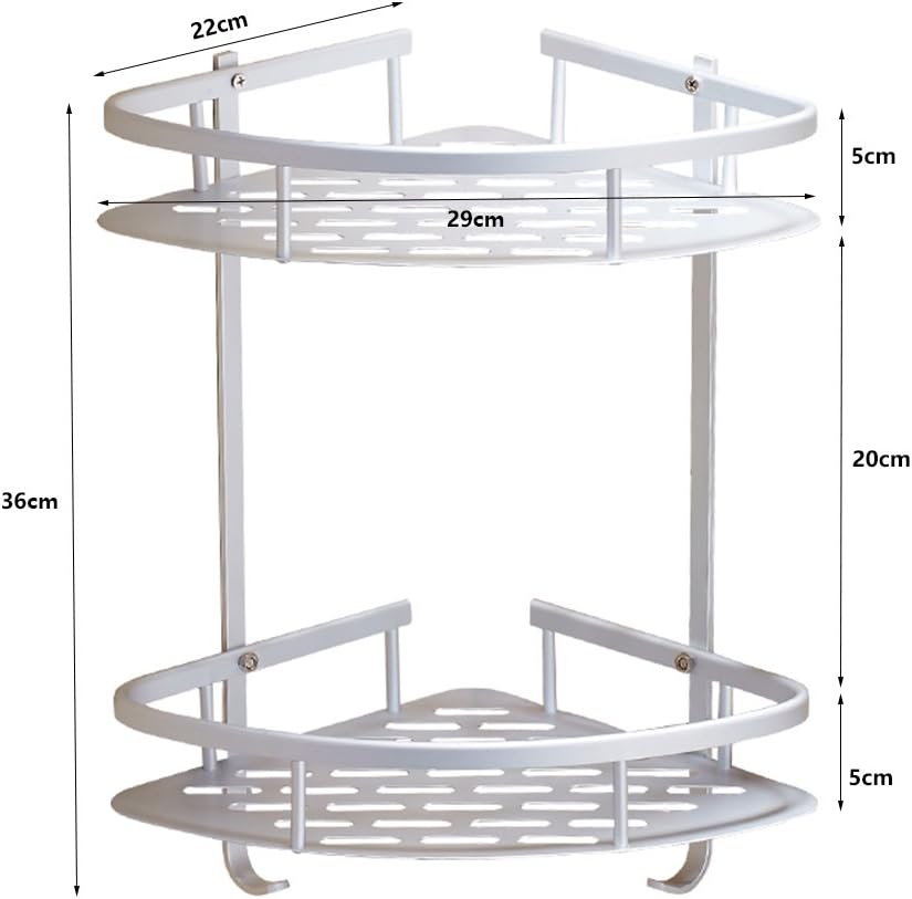 Duschregal, eloxiertes Aluminium, 2 Ablagen, mit Rostschutz, Badezimmer-Eckregal, wandmontiert, Plat