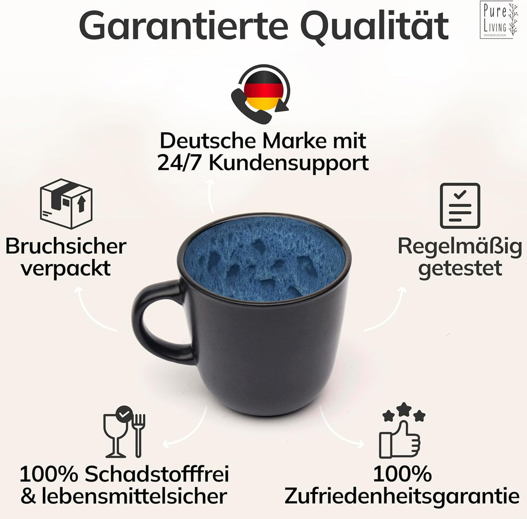 Steingut Kaffeetassen 6 Pers. Ibiza Hochwertiges Mediterranes TEST SEHR GUT Tassen Set, Spülmaschine