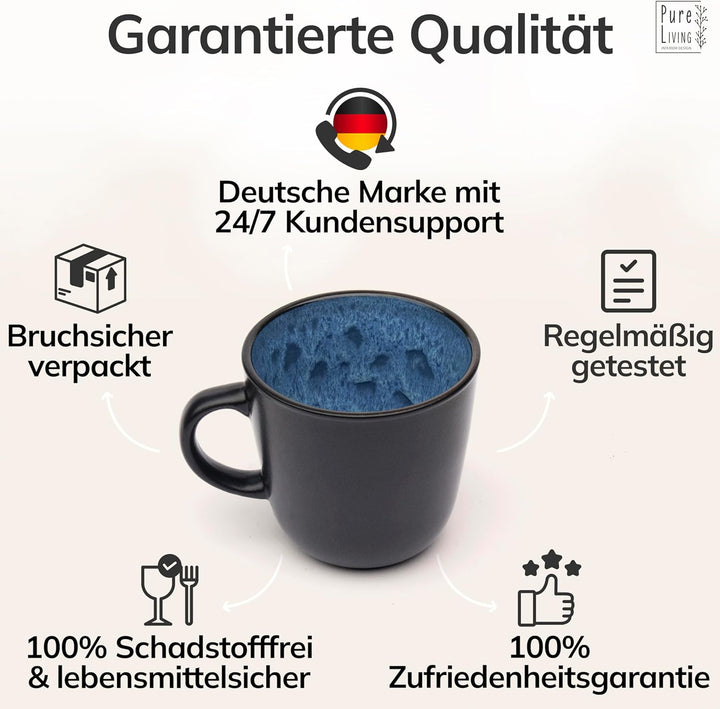Steingut Kaffeetassen 6 Pers. Ibiza Hochwertiges Mediterranes TEST SEHR GUT Tassen Set, Spülmaschine
