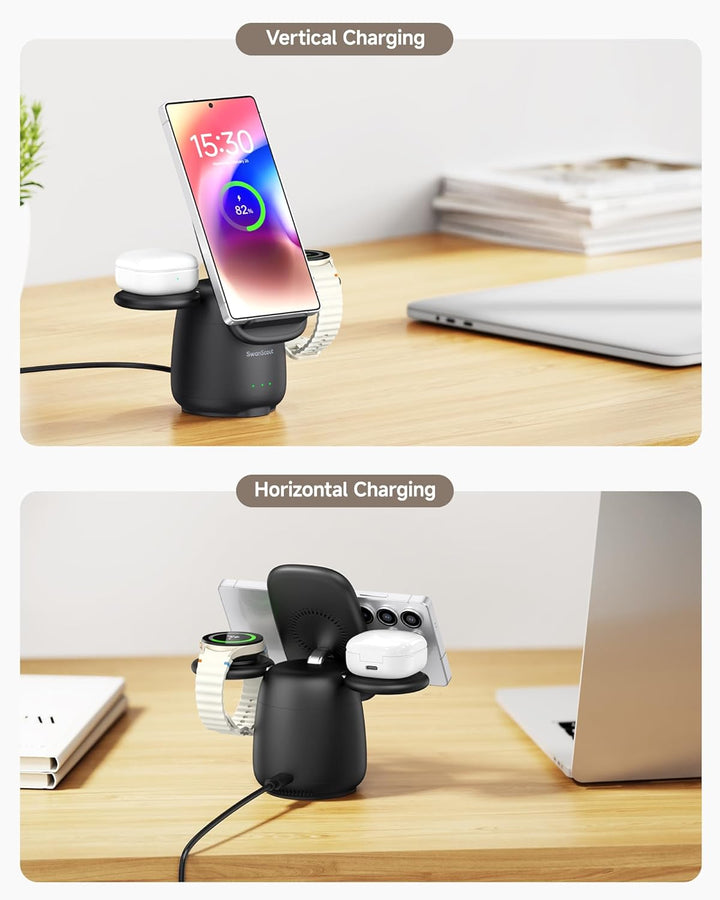 SwanScout Induktive Ladestation für Samsung S26+, 3 in 1 Wireless Charger für Samsung S25/S24/S23/Z