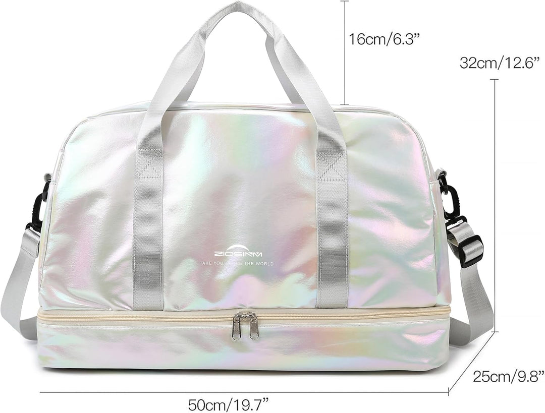 Sporttasche Damen, 40L Reisetasche Damen Weekender, Glitzer Sporttasche mit Schuhfach und Nassfach,