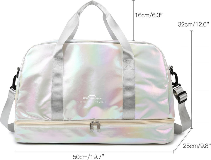 Sporttasche Damen, 40L Reisetasche Damen Weekender, Glitzer Sporttasche mit Schuhfach und Nassfach,