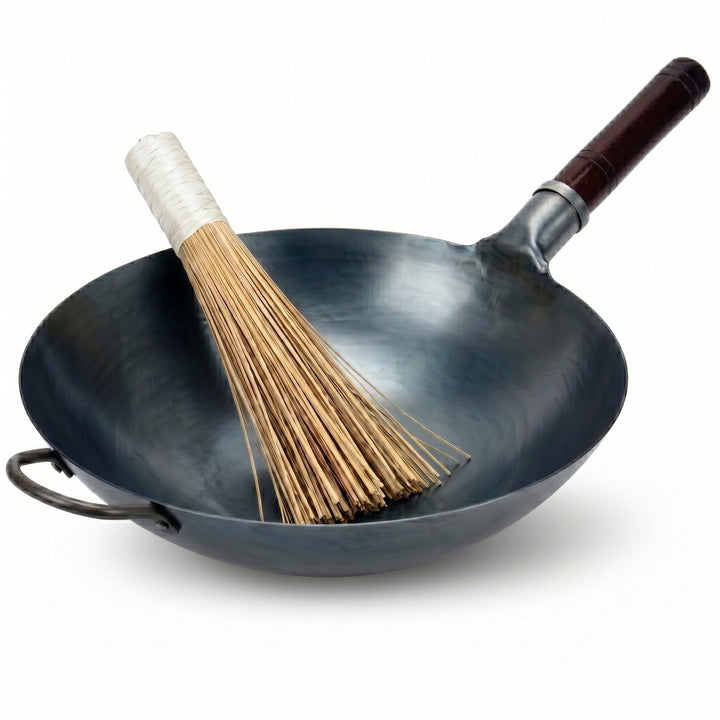 Professioneller Wok 36 cm – Handgehämmerter Blauer Kohlenstoffstahl – Runder Boden – Vorgewürzt – Ga