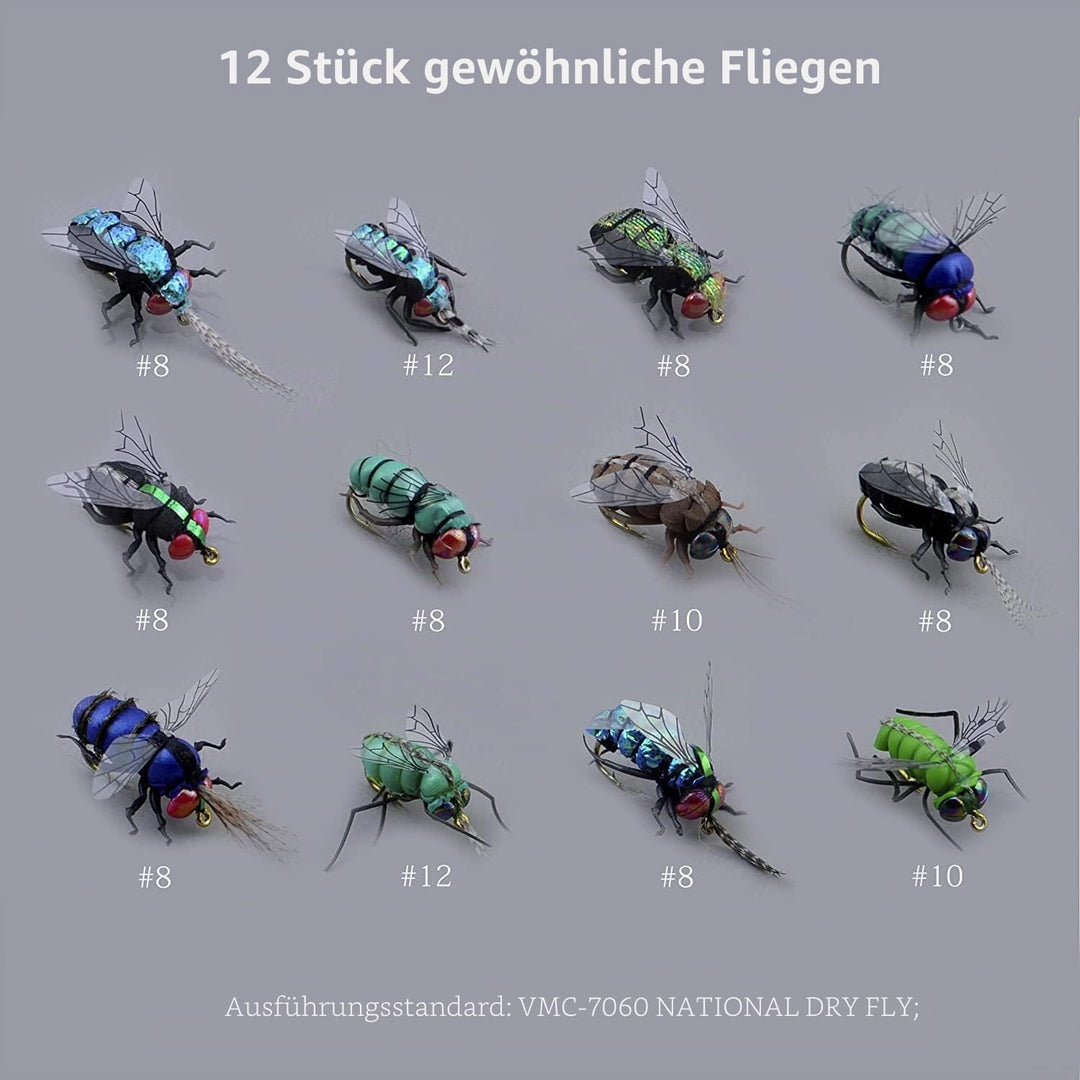 Fliegenfischen-Set mit Fliegenbox/Nymphen/Trockenfliegen, Nassfliegen/Luftschlangen/realistische Fli