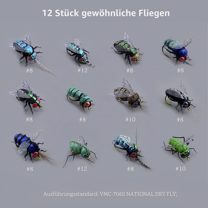 Fliegenfischen-Set mit Fliegenbox/Nymphen/Trockenfliegen, Nassfliegen/Luftschlangen/realistische Fli