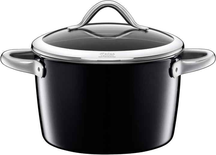 Silit Vitaliano Nero Kochtopf gross 22cm, Glasdeckel, Fleischtopf Induktion 4,7l, Silargan Funktions