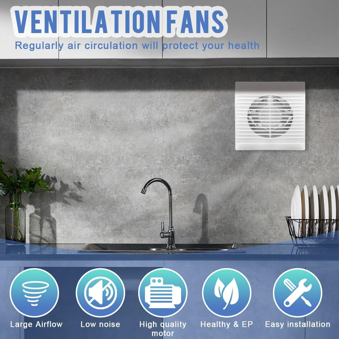 Badlüfter Ø 100mm mit Rückstauklappe, 150 m³/h Wandlüfter Ventilator, Weiss Leiser Abluftventilator