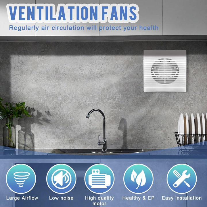 Badlüfter Ø 100mm mit Rückstauklappe, 150 m³/h Wandlüfter Ventilator, Weiss Leiser Abluftventilator