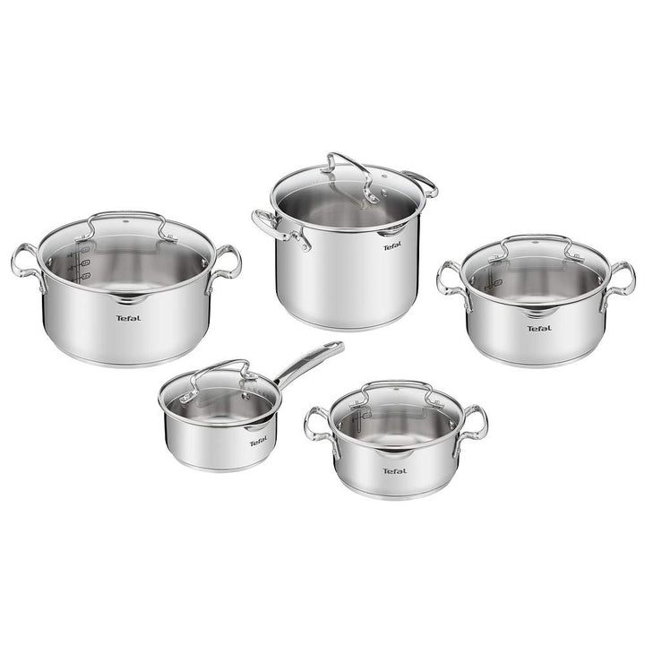TEFAL DUETTO TOPFSET Kochtopfset Töpfe Induktion Edelstahl mit Glasdeckel 10 tlg