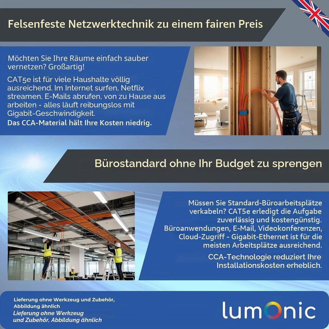 Lumonic LAN Netzwerkkabel 100m | LAN Kabel CAT5e F/UTP | Verlegekabel 4X 2X AWG26/1 (starr) | 100MHz