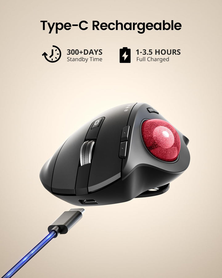 ProtoArc EM01 NL Trackball Maus Kabellos, 2.4G USB & 2*Bluetooth, Daumensteuerung, Verstellbarer Win