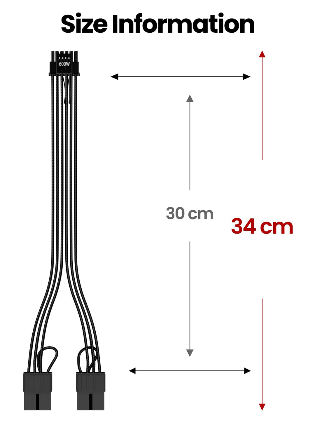 Fasgear 30cm PCI-e 5.0 12VHPWR Verlängerungskabel,16(12+4)Pin Stecker zu PCIE 5.0 2x8(6+2)Pin Buchse