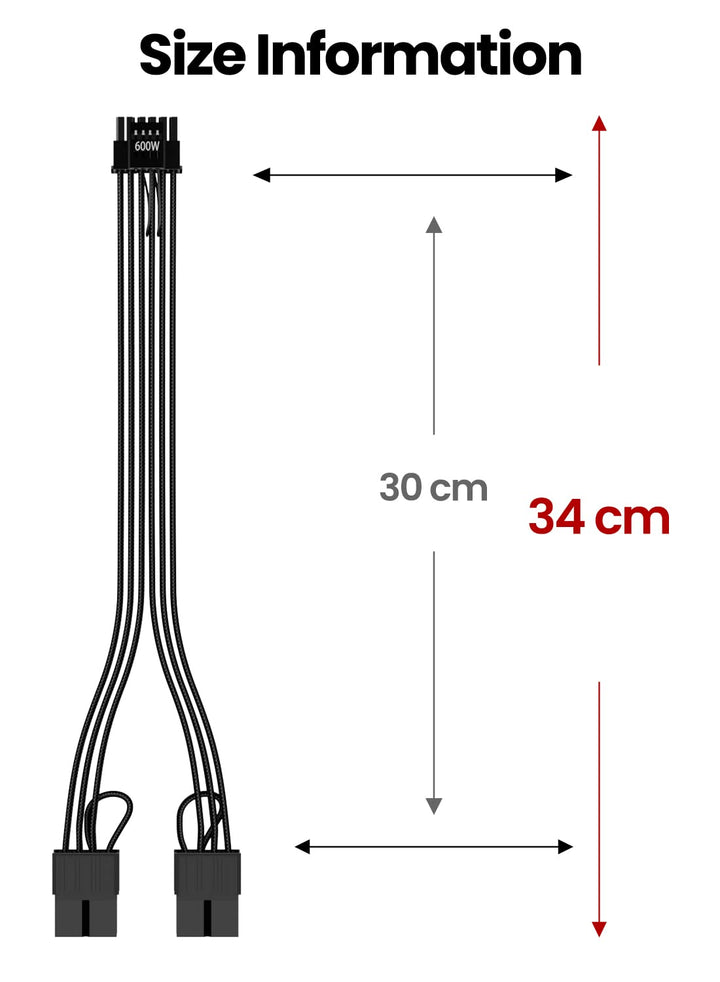 Fasgear 30cm PCI-e 5.0 12VHPWR Verlängerungskabel,16(12+4)Pin Stecker zu PCIE 5.0 2x8(6+2)Pin Buchse