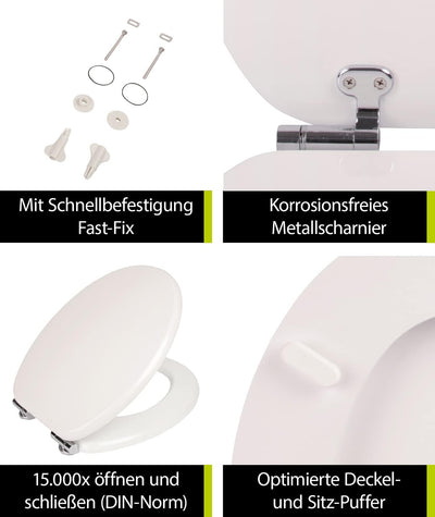 aquaSu® WC-Sitz mit Absenkautomatik Venezia in Weiss, mit robustem Holzkern, Schnellbefestigung Fast