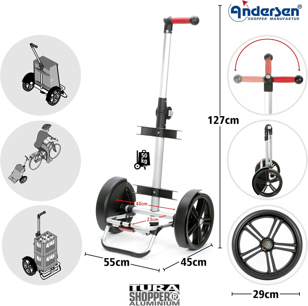 Andersen Shopper Tura Alu klappbar mit Kugellagerrad Ø 29cm und 62 Liter Tasche Hydro 2.0 mit Kühlfa