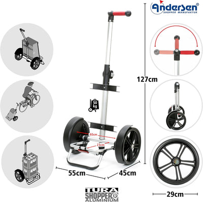 Andersen Shopper Tura Alu klappbar mit Kugellagerrad Ø 29cm und 62 Liter Tasche Hydro 2.0 mit Kühlfa