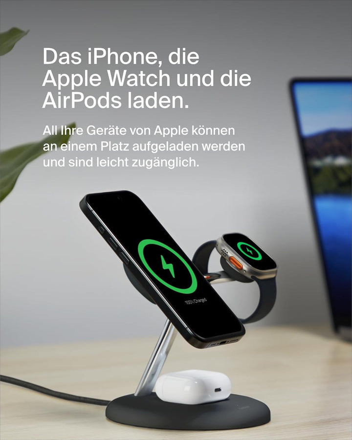 Belkin BoostCharge Pro Kabellose 3-in-1-Ladestation mit Qi2, 15W, MagSafe Kompatibel, Ladegerät Indu