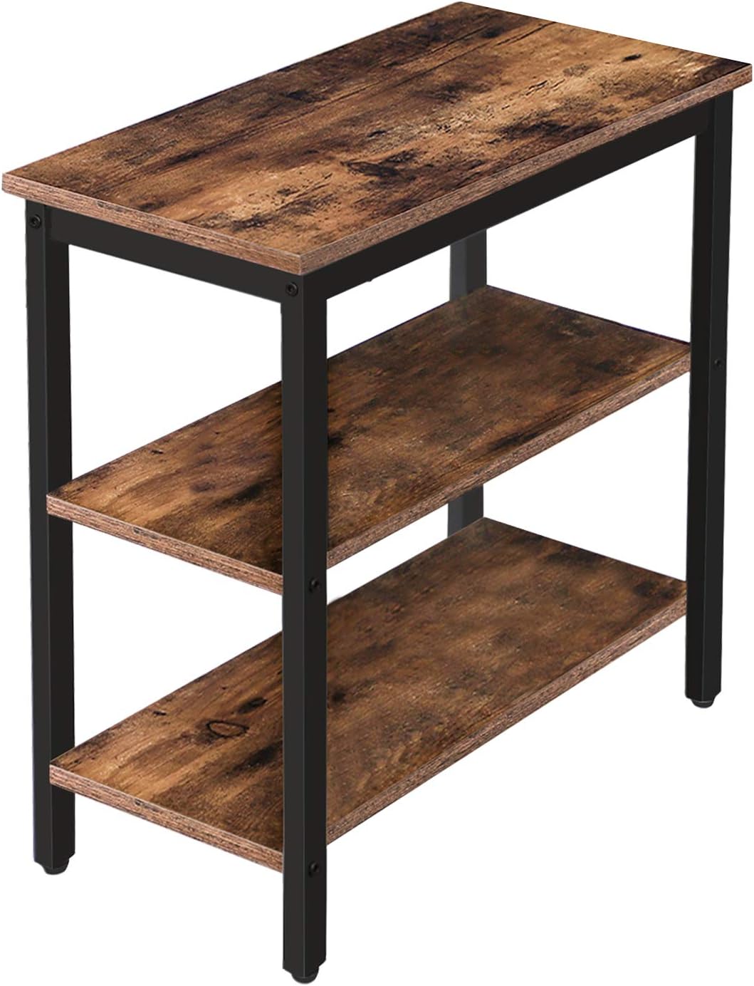 HOOBRO Beistelltisch, Nachttisch mit 3 Ablage, Sofatisch Industriestil, Nachtschrank, Schlafzimmer,
