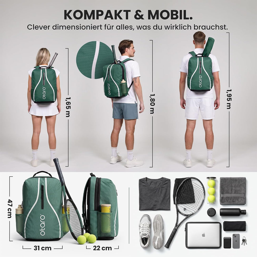 Otaro Tennisrucksack mit Schuhfach (Für 2 Tennisschläger) Inkl. Separierten Schuhfach &amp; Schlägerschu
