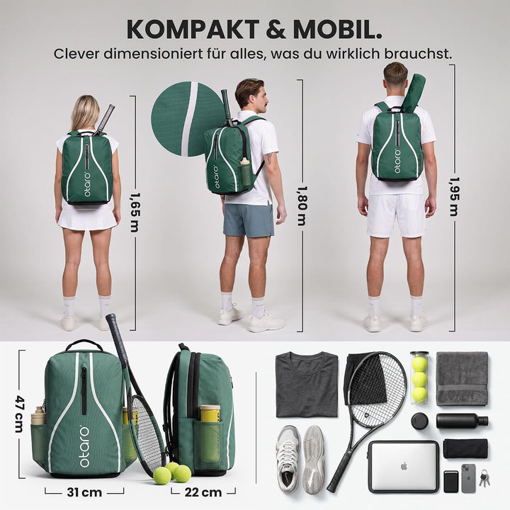 Otaro Tennisrucksack mit Schuhfach (Für 2 Tennisschläger) Inkl. Separierten Schuhfach &amp; Schlägerschu