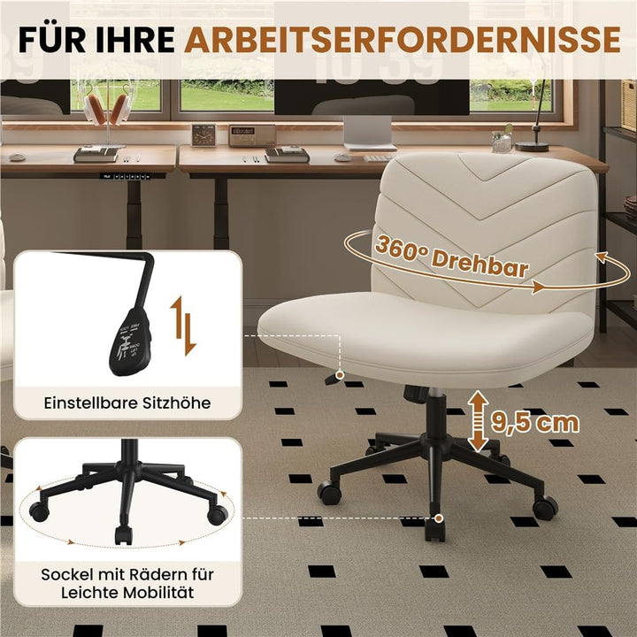 Yaheetech Bürostuhl mit Rollen, Schreibtischstuhl mit breitem Sitzkissen, Höhenverstellbar Drehstuhl