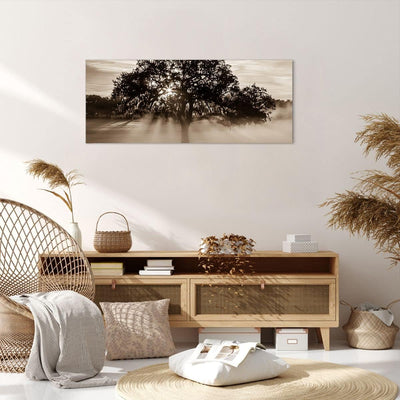 Wandbilder Dekoration Wohnzimmer Baum Feld Natur Panorama Bilder auf Leinwand 120x50cm Leinwandbild