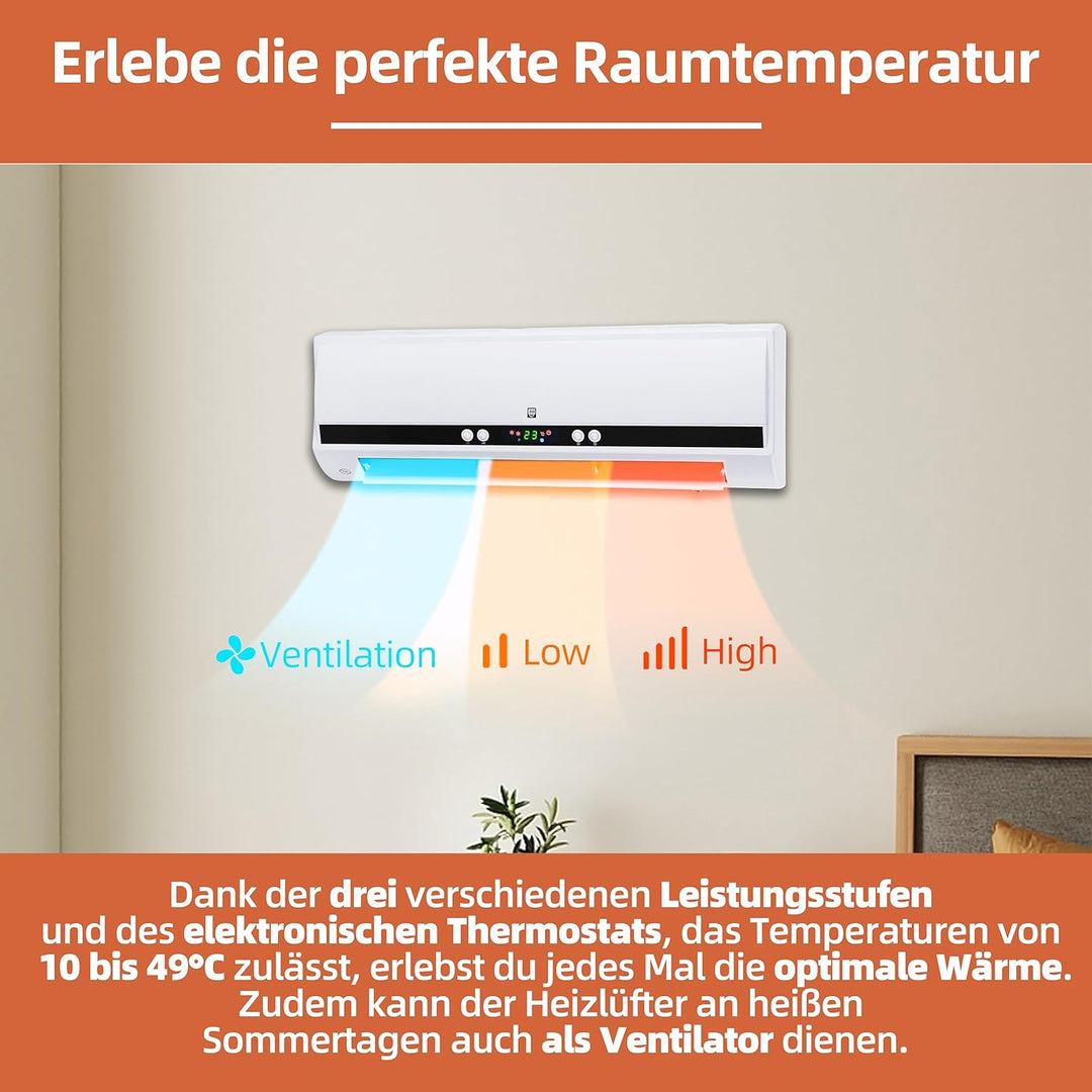 SHX PTC-Heizlüfter zur Wandmontage 2000W SHX501HEAT2023 – PTC-Heizelement, 2 Heizstufen, 3 Betriebsm