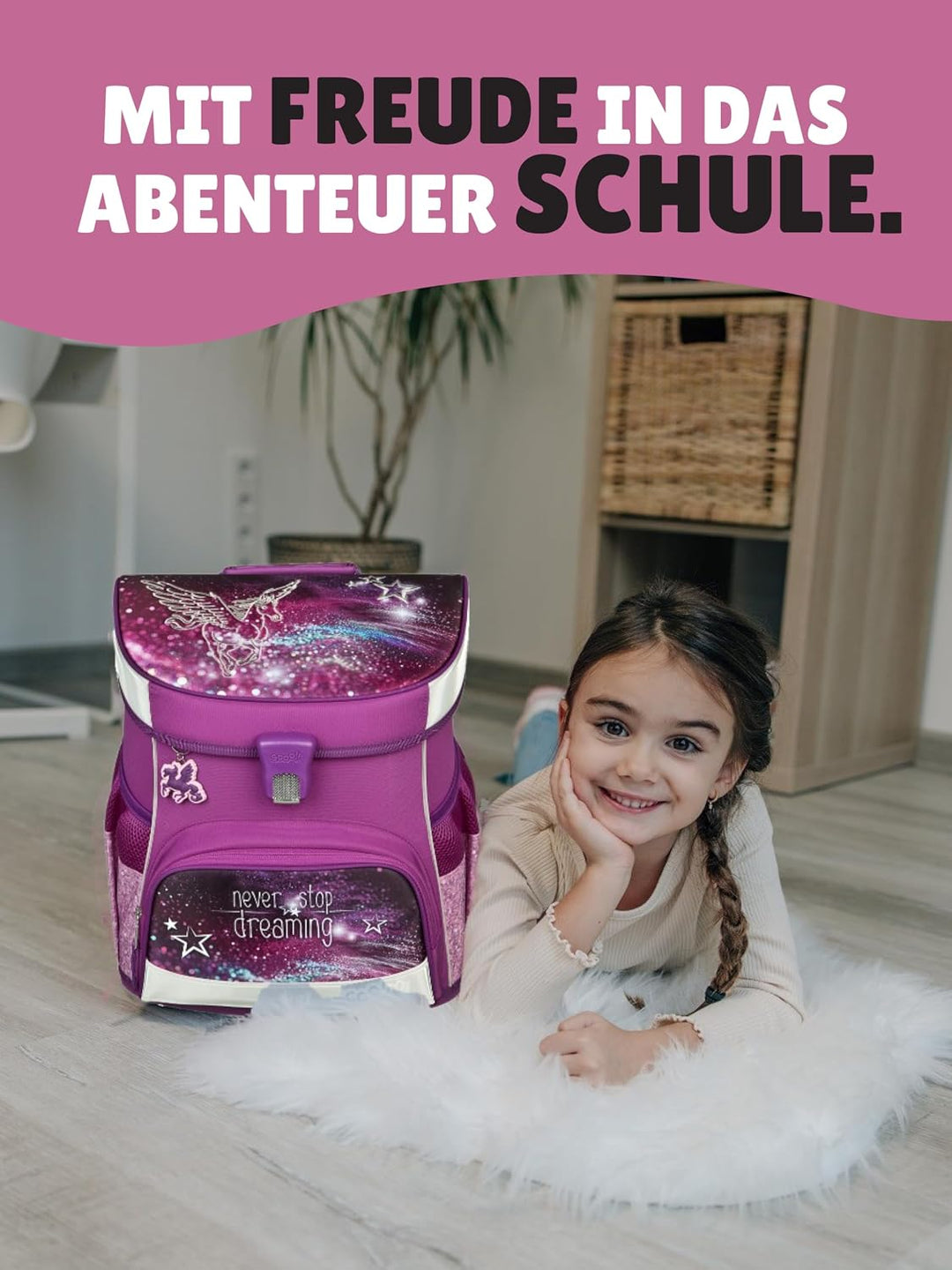 Familando - Scooli Campus Fit Schulranzen Set - 5-teilig mit Federmappe - Pegasus Violett - Ergonomi