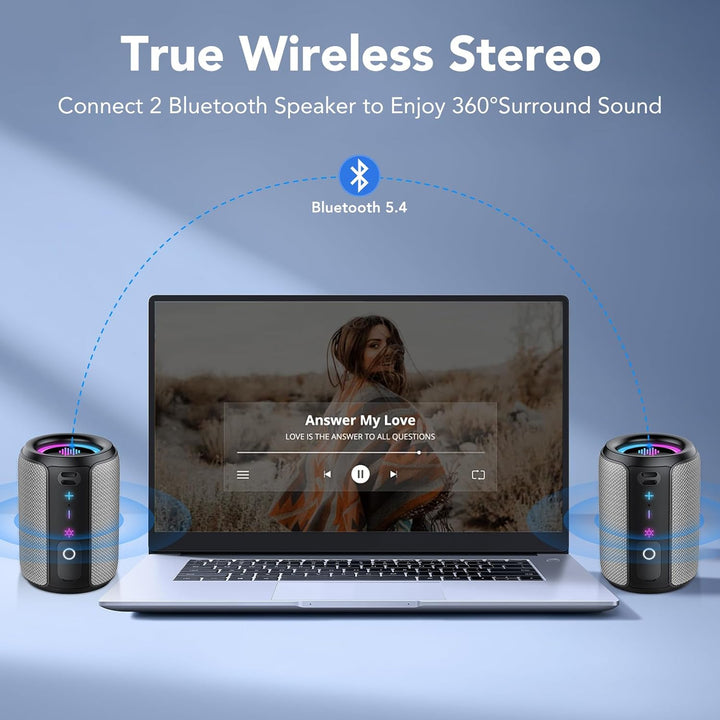Bluetooth Lautsprecher, Kleine Musikbox Bluetooth 5.4, 15W Kraftvoller Bass, mit 12 Stunden Akkulauf