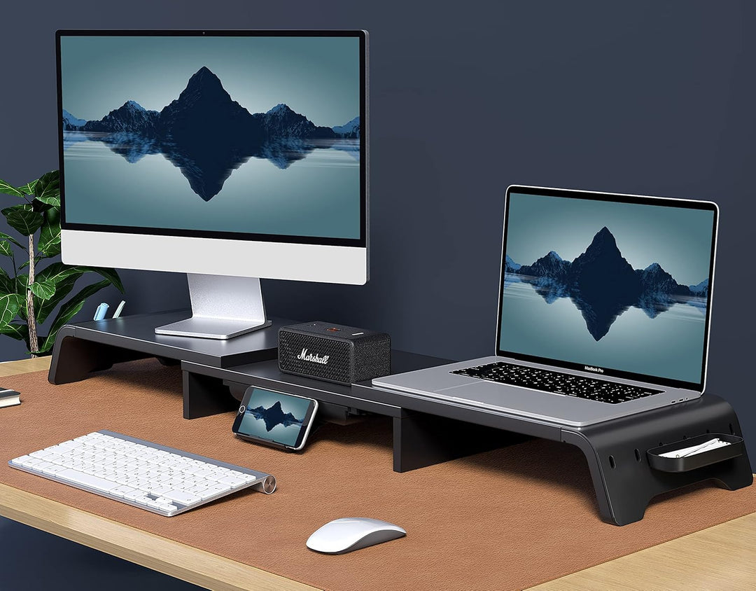 Fenge Dual Monitorständer mit Schubladen und Stauraum, Bildschirmständer aus MDF für Computer TV Lap