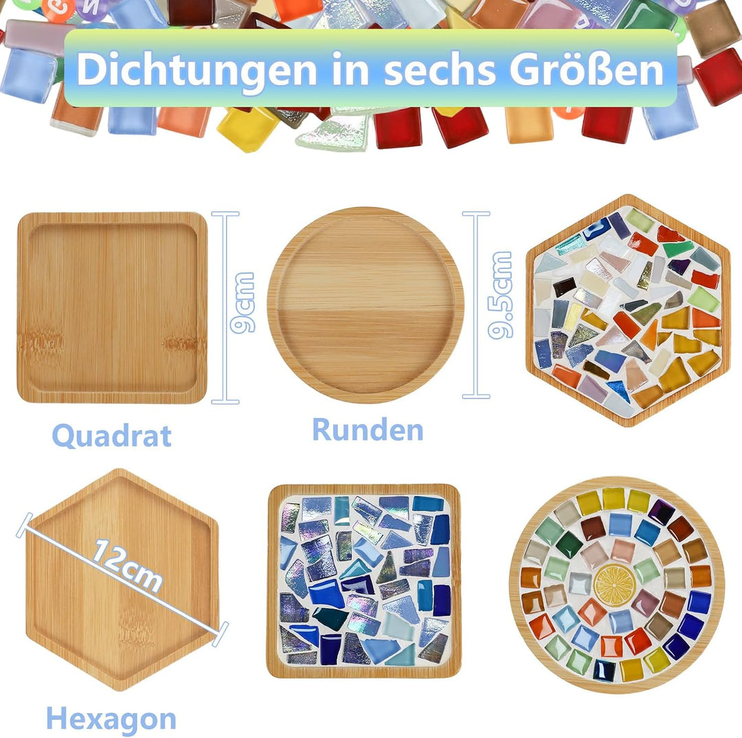 MOVATEK DIY Mosaik Untersetzer Bastelset für Erwachsene – 6 Stück Glas-Mosaik Untersetzer zum Selbst
