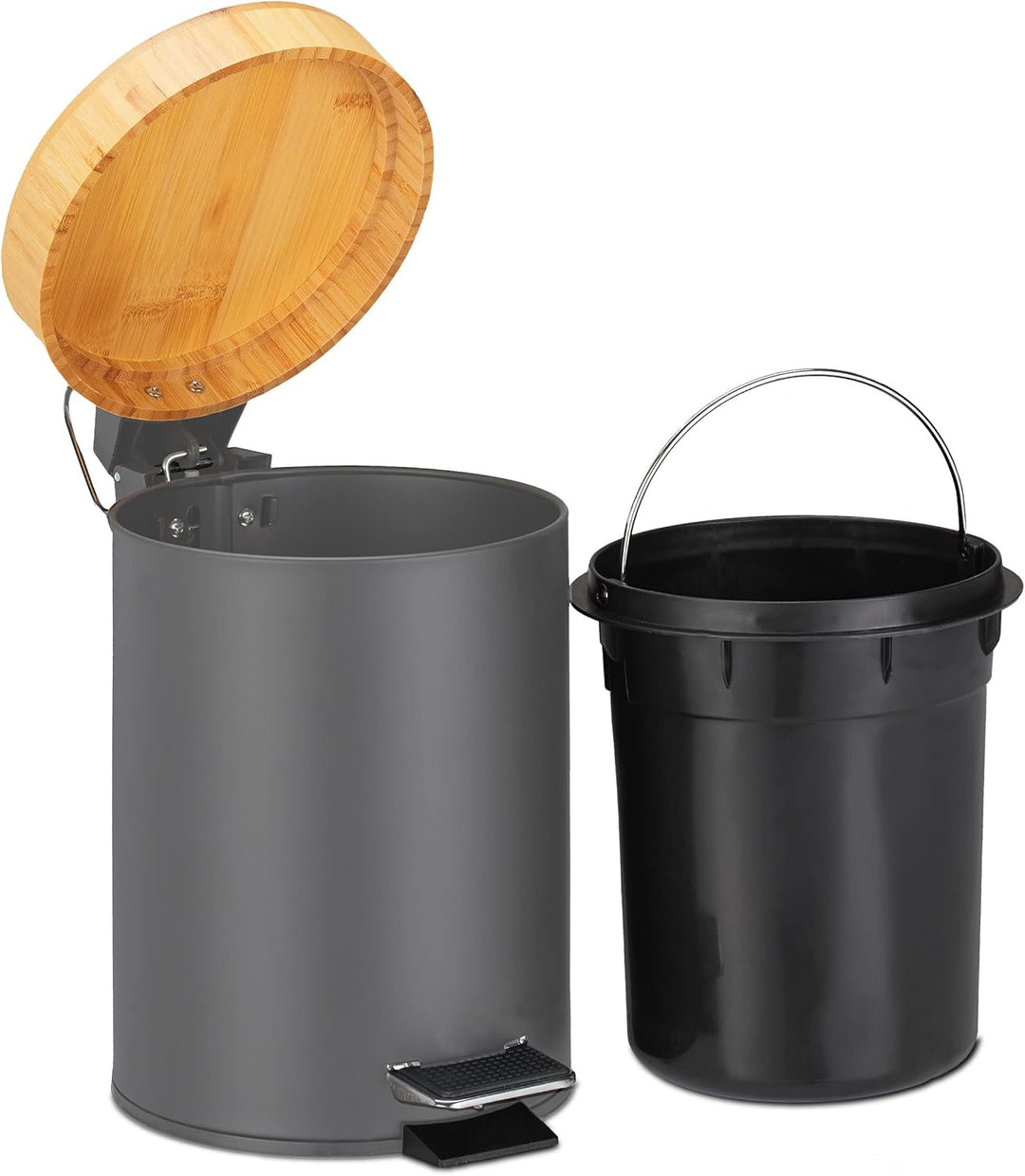 Relaxdays Mülleimer Bad, 3 l, Kosmetikeimer Absenkautomatik, Bambusdeckel, entnehmbarer Inneneimer,