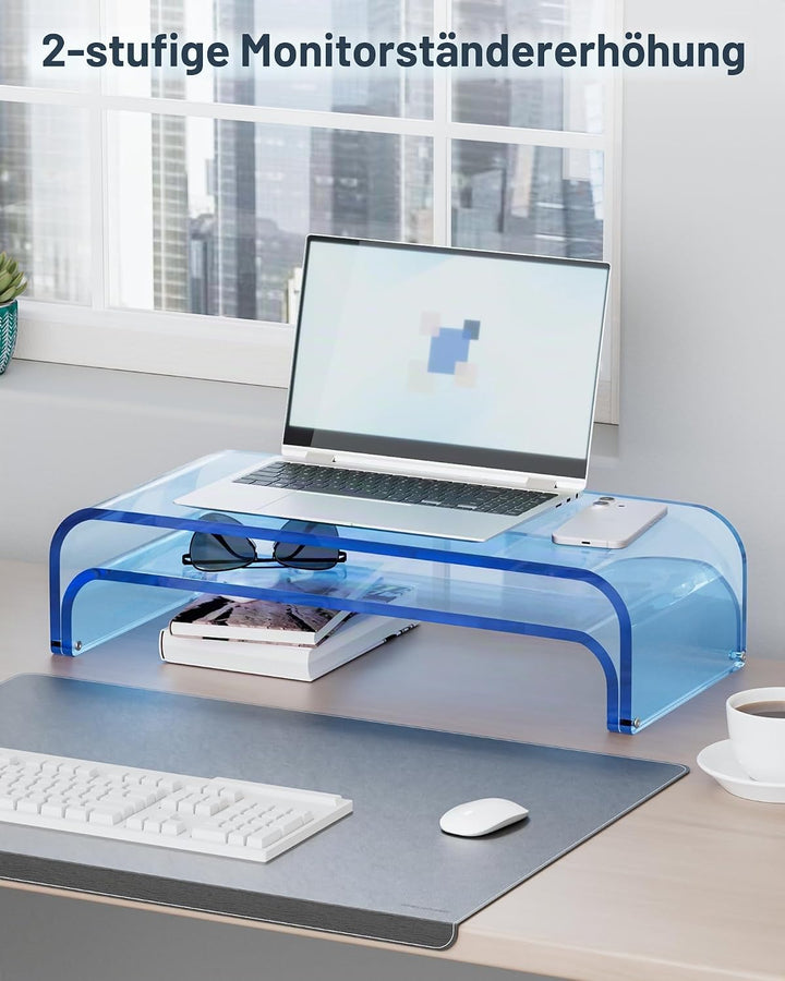 Monitorständer Acryl 2er-Set, 2-Ebenen Bildschirmerhöhung Modular, PC Monitor-Erhöhung, Schreibtisch