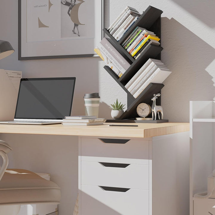 YMYNY Bücherregal im Baumform, 4 Ebenen Raumteiler, Standregal, 30x17x60 cm, Platzsparend, Holzregal