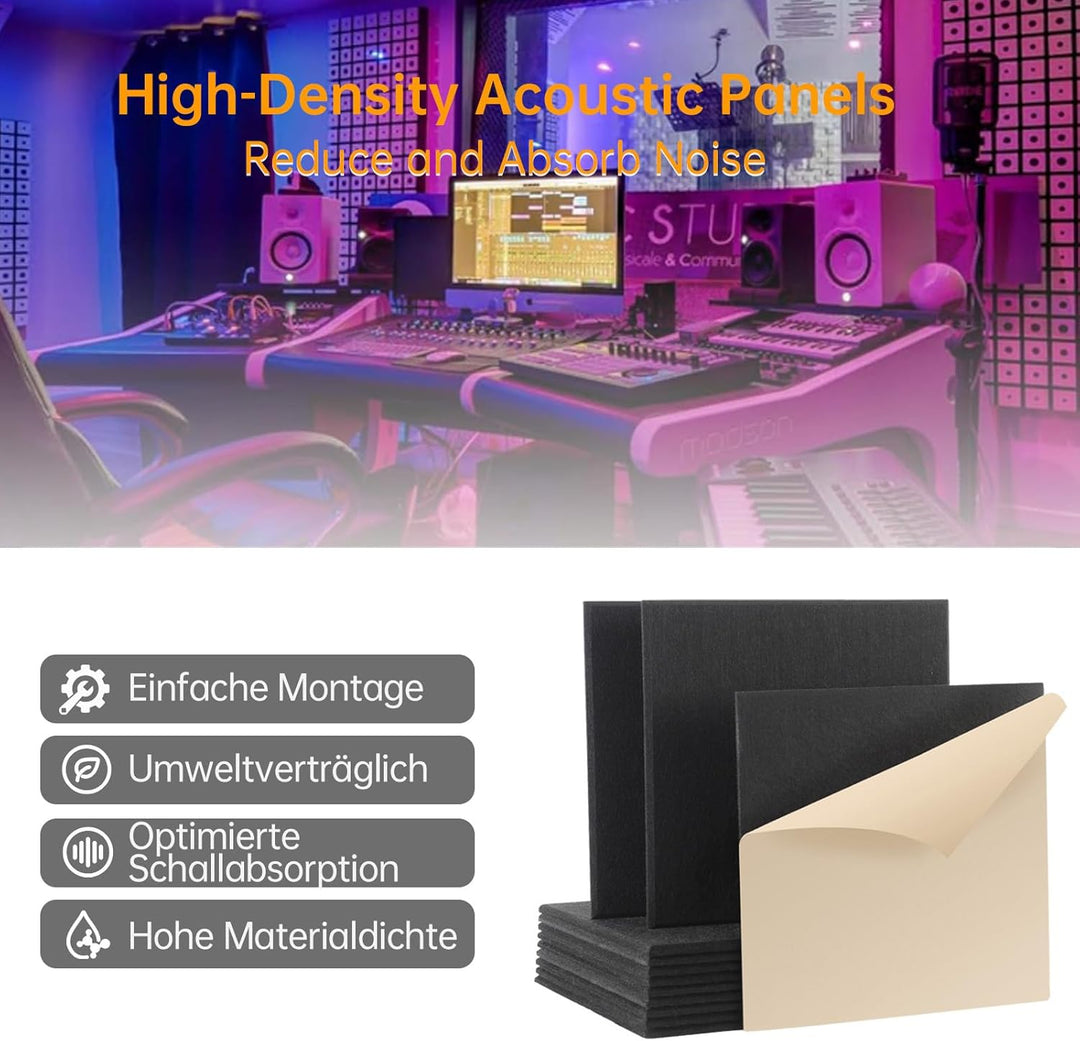 Rdutuok 12 Stück Selbstklebend Akustikplatten,30 x 30 x 1 cm Akustik Absorber Akustik Panel für Tons
