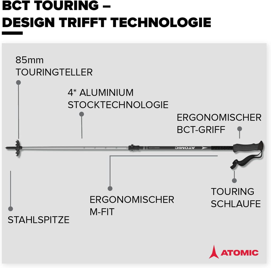 ATOMIC BCT Touring Skitourenstöcke - Verstellbare Stöcke 110-135 cm - Aluminium Skistock - Skistöcke